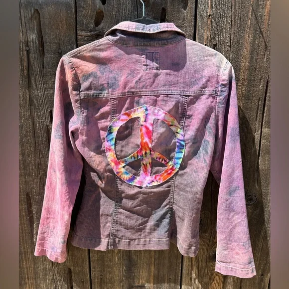 ND Division Purple Peace Tie Dye Denim Bohemian Hippie Jean Jacket - Picture 2 of 9